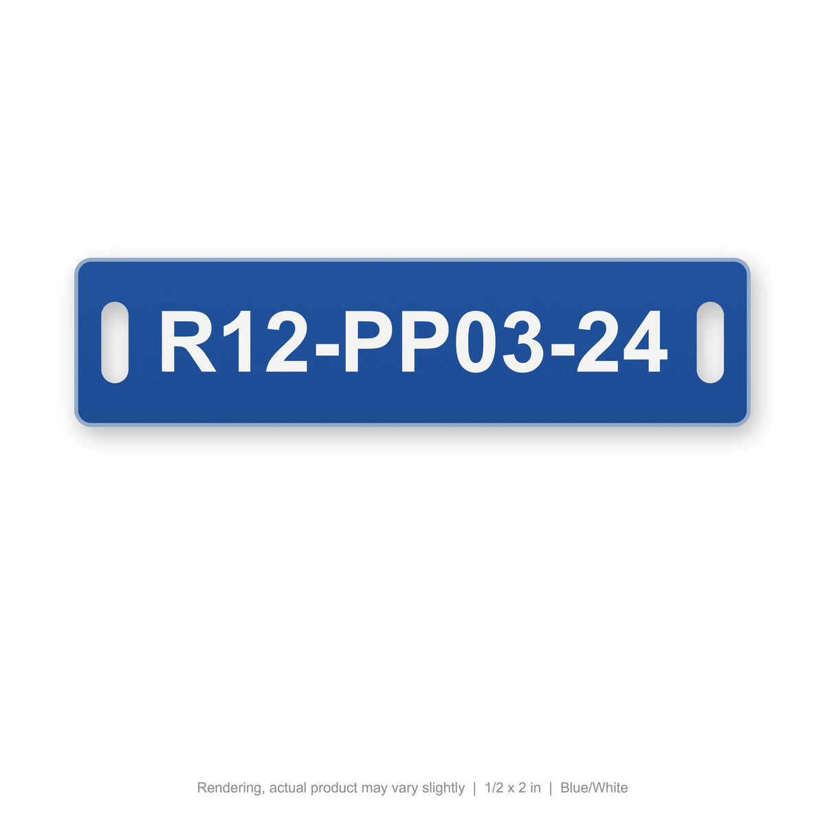 Engraved Cable Tag with Tie Slots (Phenolic-Style), 1/2 x 2 in, Blue/White (rendering)