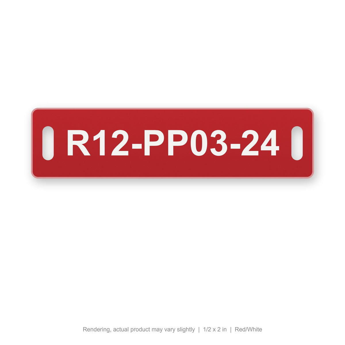 Engraved Cable Tag with Tie Slots (Phenolic-Style), 1/2 x 2 in, Red/White (rendering)