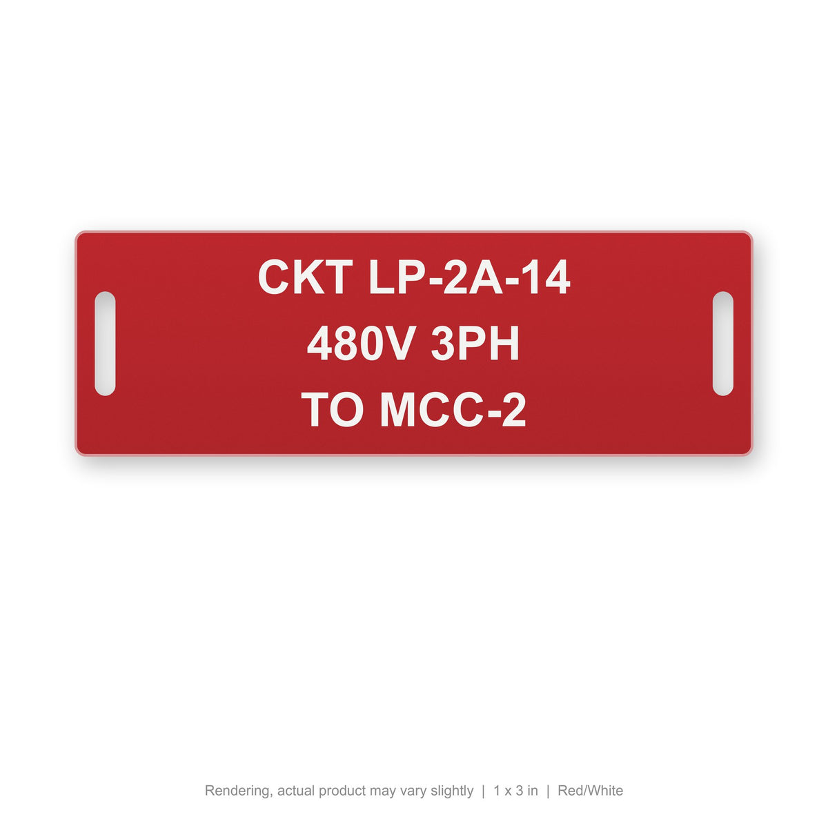 Engraved Cable Tag with Tie Slots (Phenolic-Style), 1 x 3 in, Red/White (rendering)