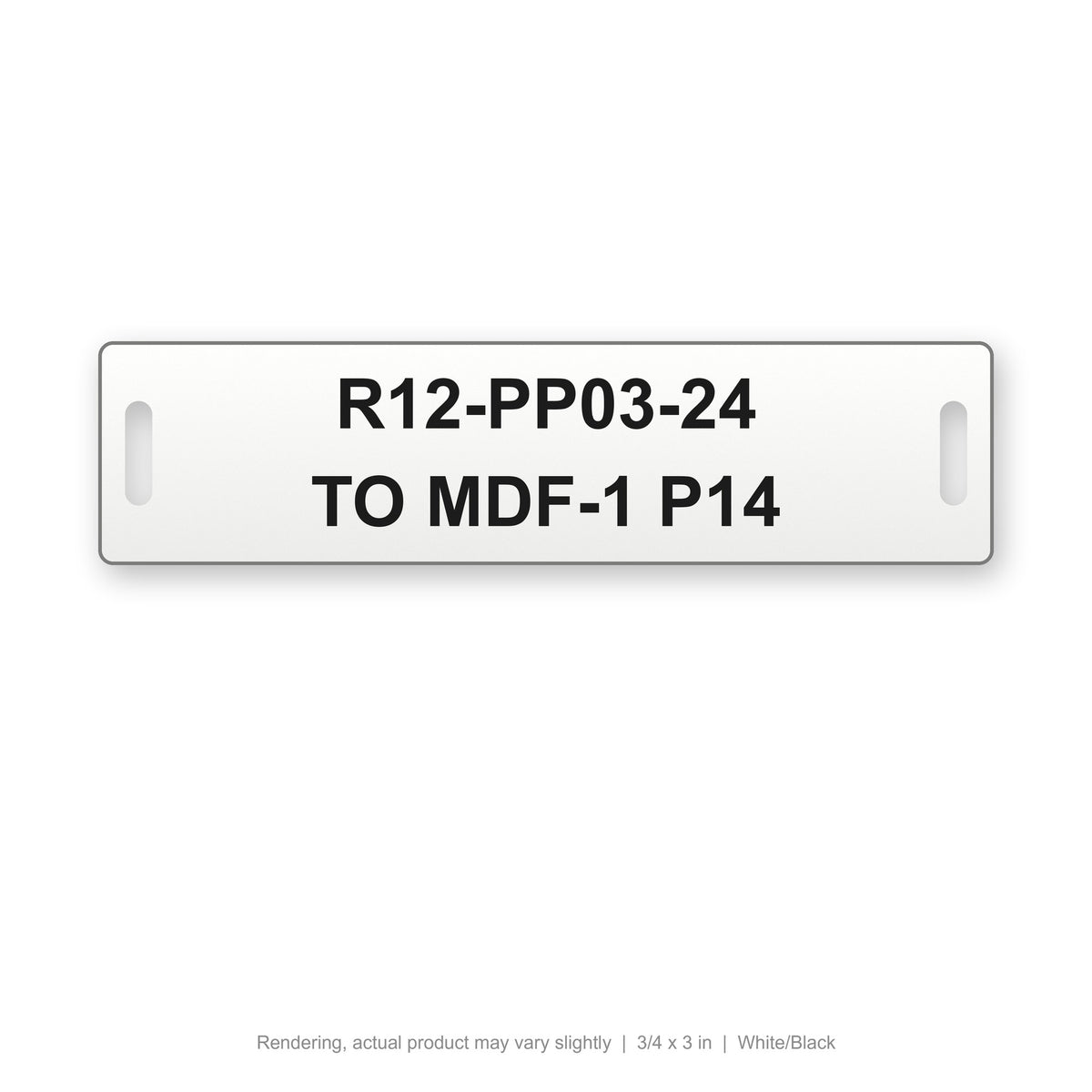 Engraved Cable Tag with Tie Slots (Phenolic-Style), 3/4 x 3 in, White/Black (rendering)