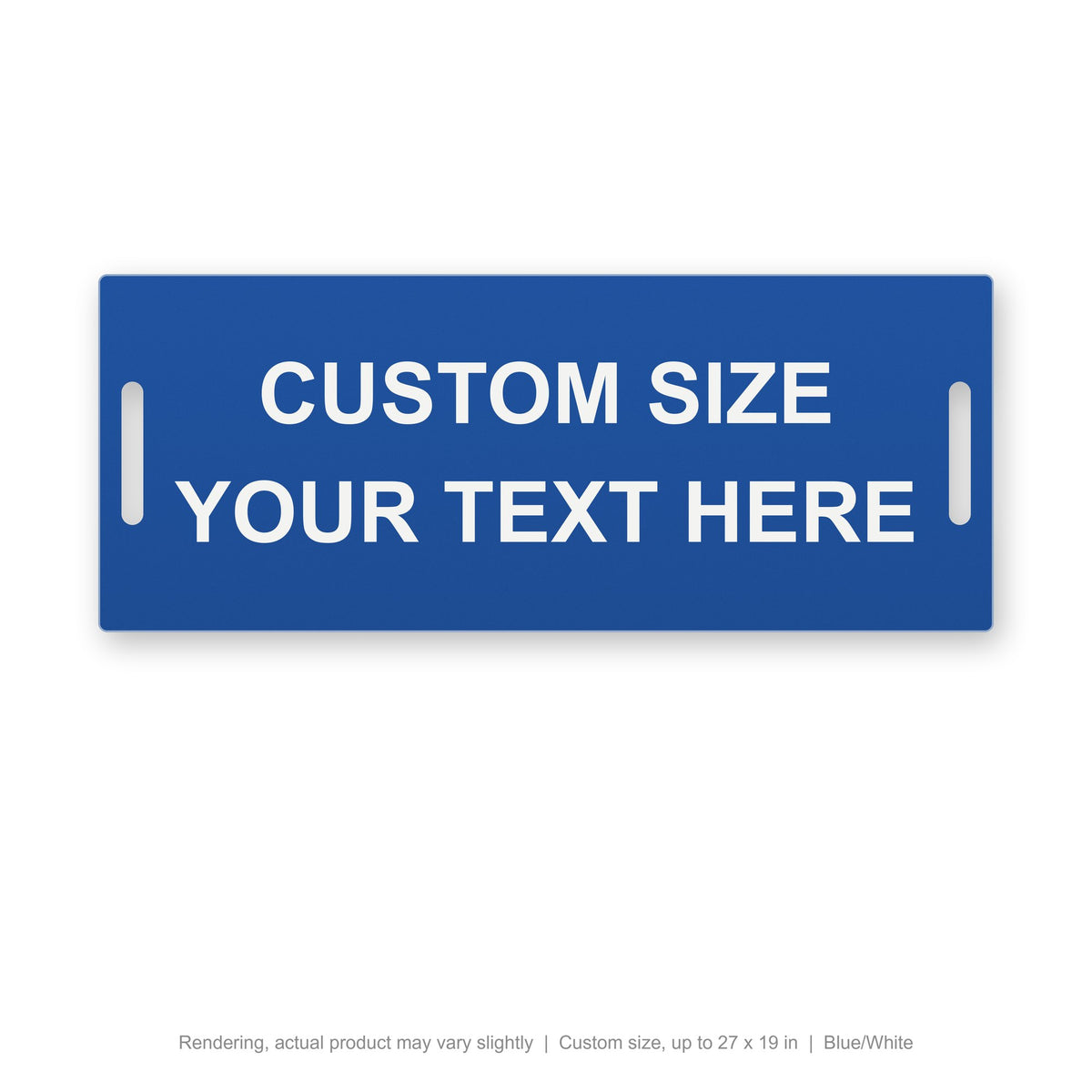 Engraved Cable Tag with Tie Slots (Phenolic-Style), custom size, Blue/White (rendering)
