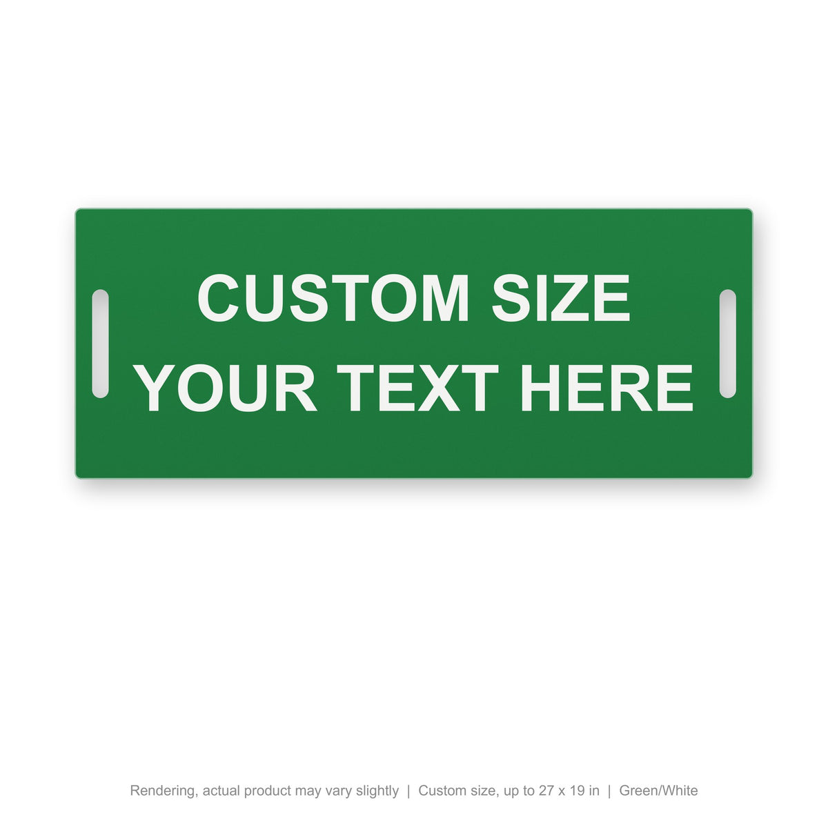 Engraved Cable Tag with Tie Slots (Phenolic-Style), custom size, Green/White (rendering)