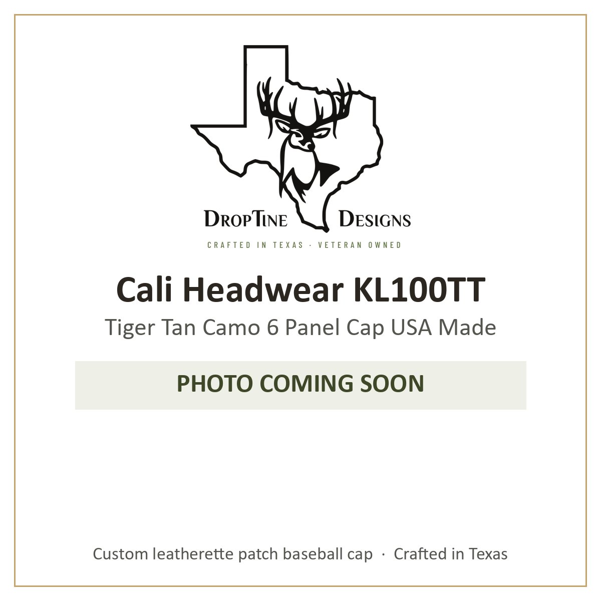 Photo coming soon: Cali Headwear KL100TT Tiger Tan Camo 6 Panel Cap USA Made