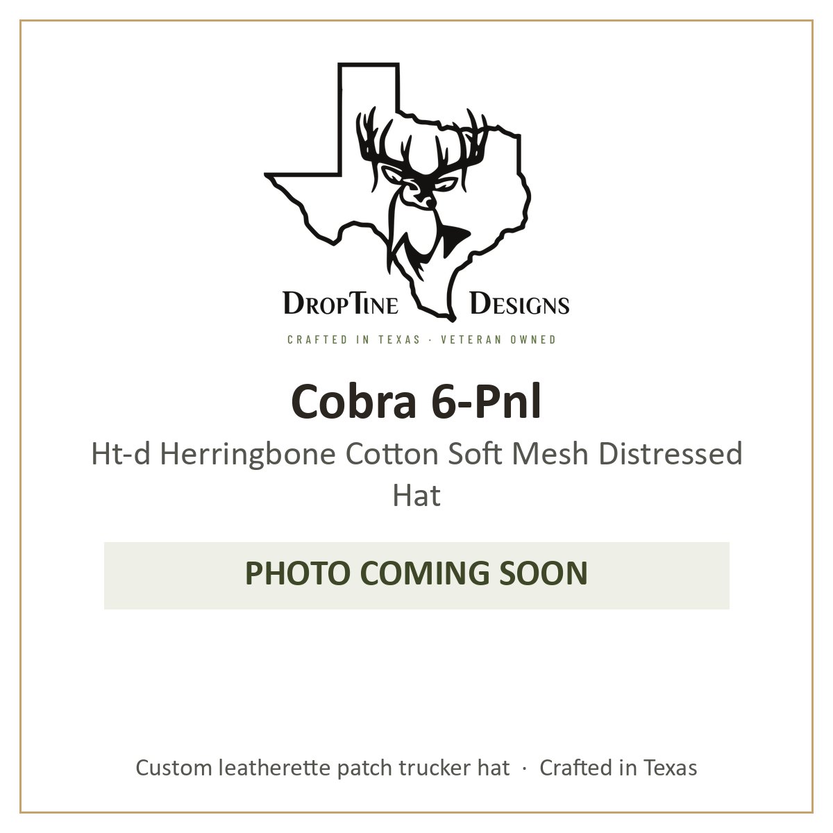 Photo coming soon: Cobra 6-Pnl Ht-d Herringbone Cotton Soft Mesh Distressed Hat