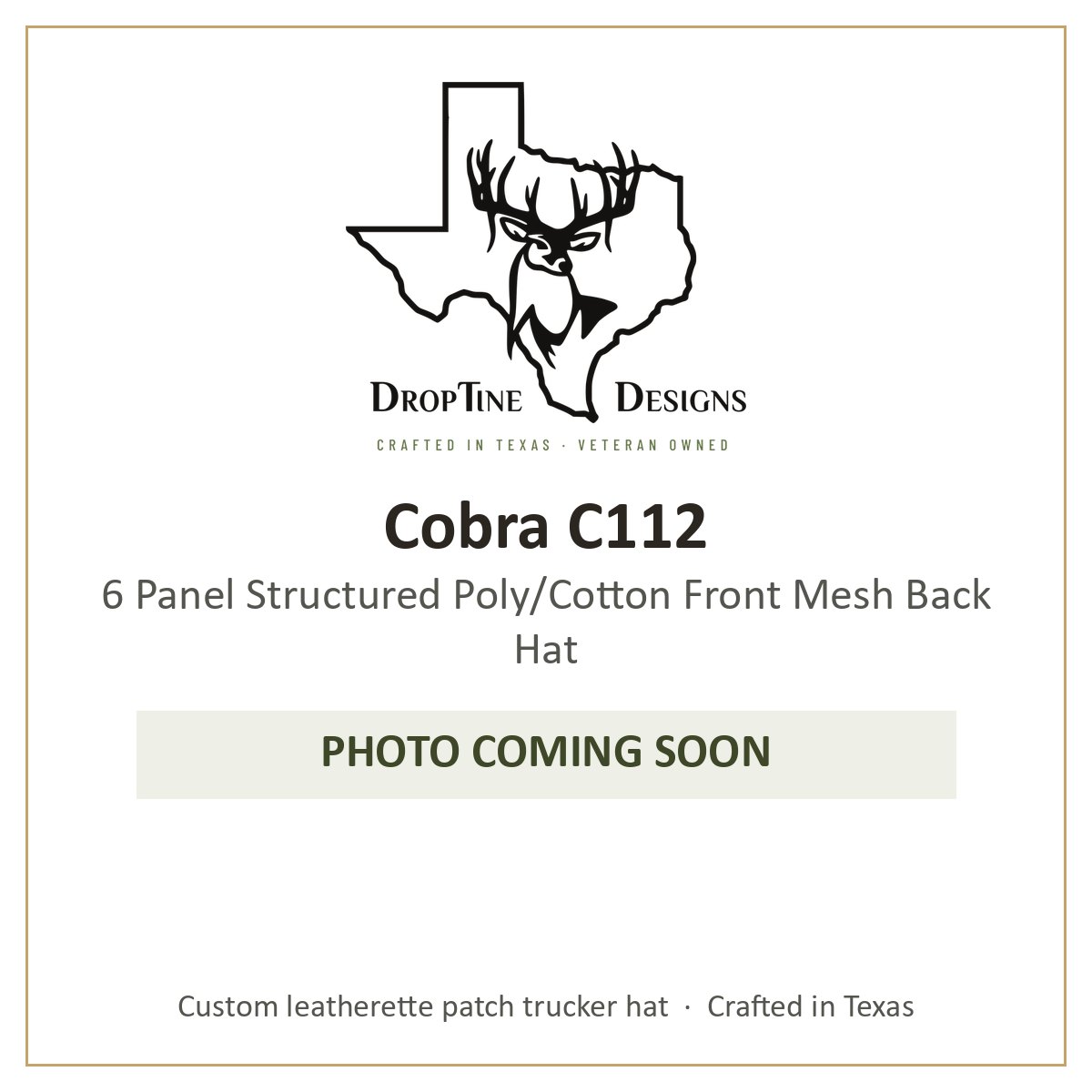 Photo coming soon: Cobra C112 6 Panel Structured Poly/Cotton Front Mesh Back Hat