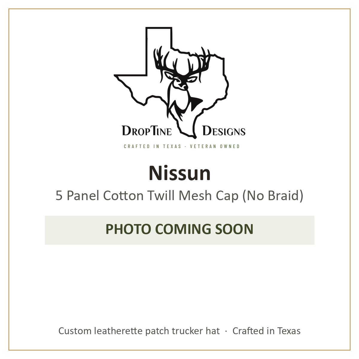 Photo coming soon: Nissun 5 Panel Cotton Twill Mesh Cap (No Braid)