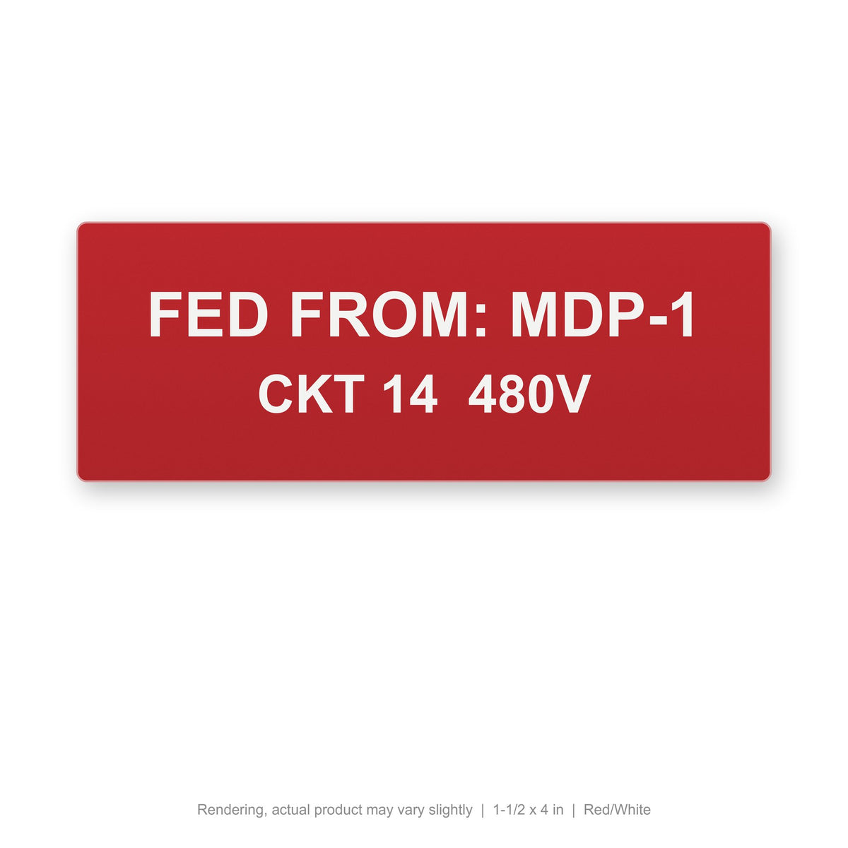 Engraved Panel Label (Phenolic-Style), 1-1/2 x 4 in, Red/White (rendering)