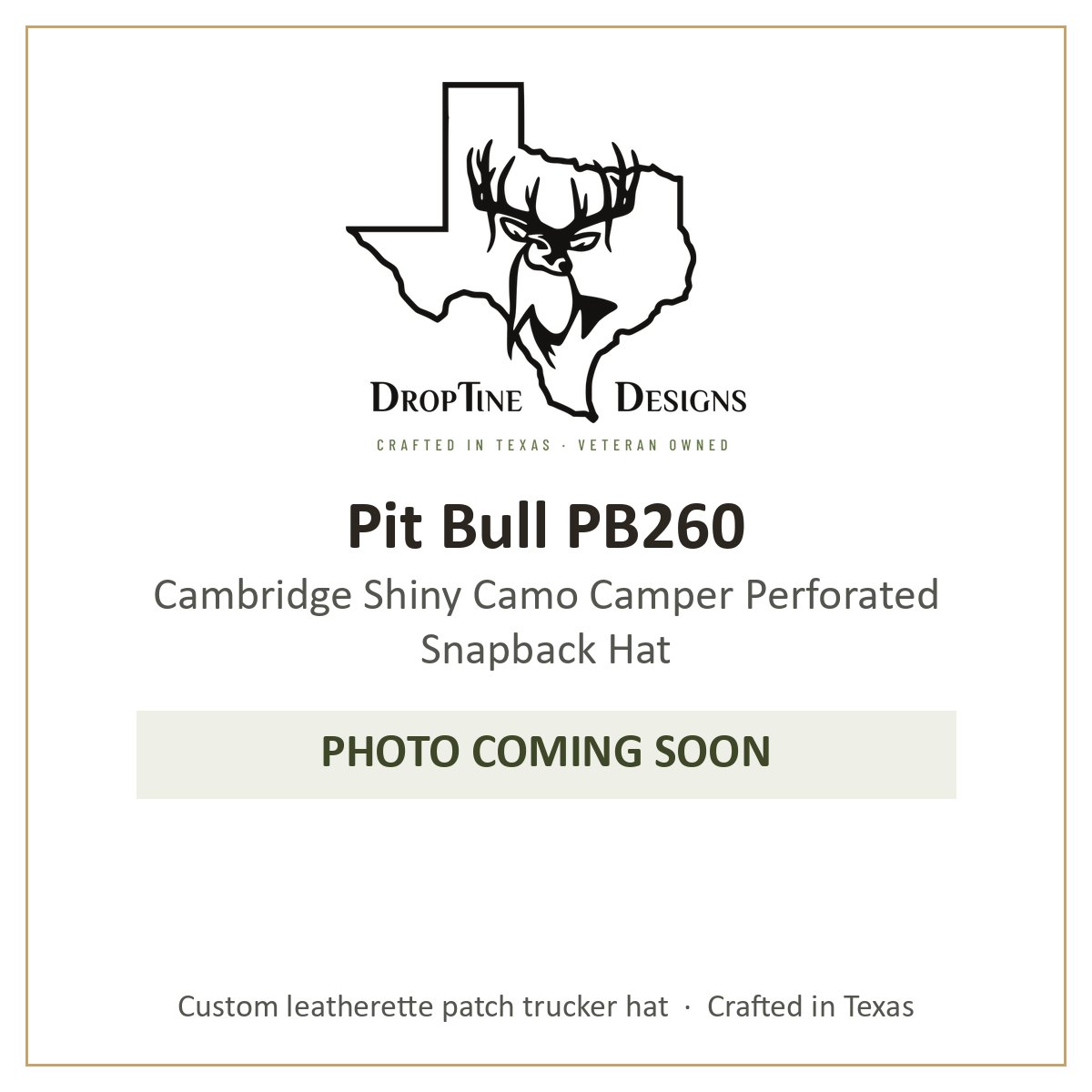 Photo coming soon: Pit Bull PB260 Cambridge Shiny Camo Camper Perforated Snapback Hat