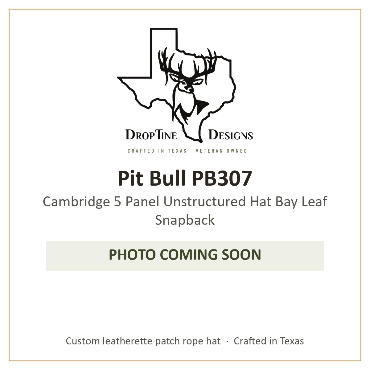 Photo coming soon: Pit Bull PB307 Cambridge 5 Panel Unstructured Hat Bay Leaf Snapback
