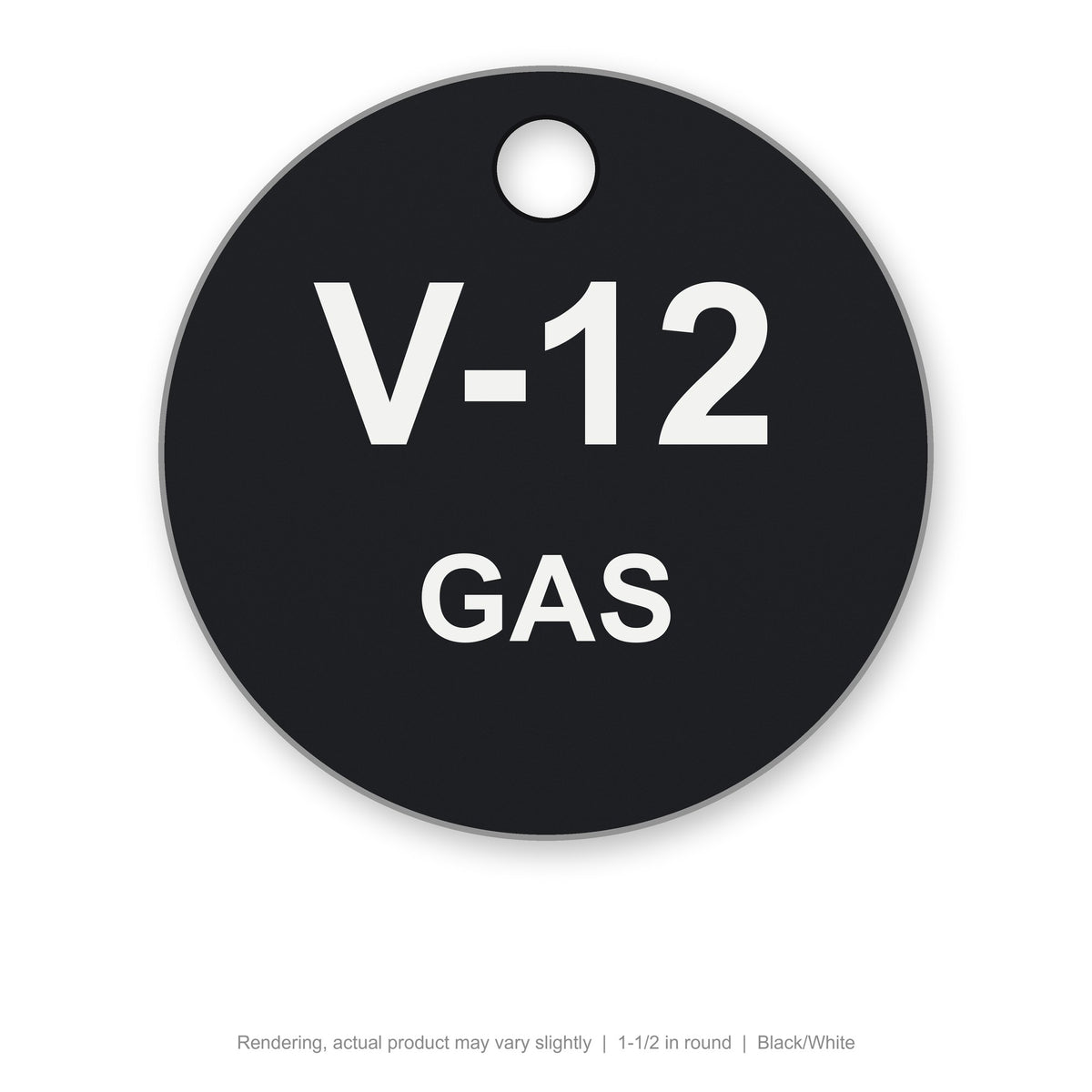 Engraved Plastic Valve Tag, 1-1/2 in round, Black/White (rendering)