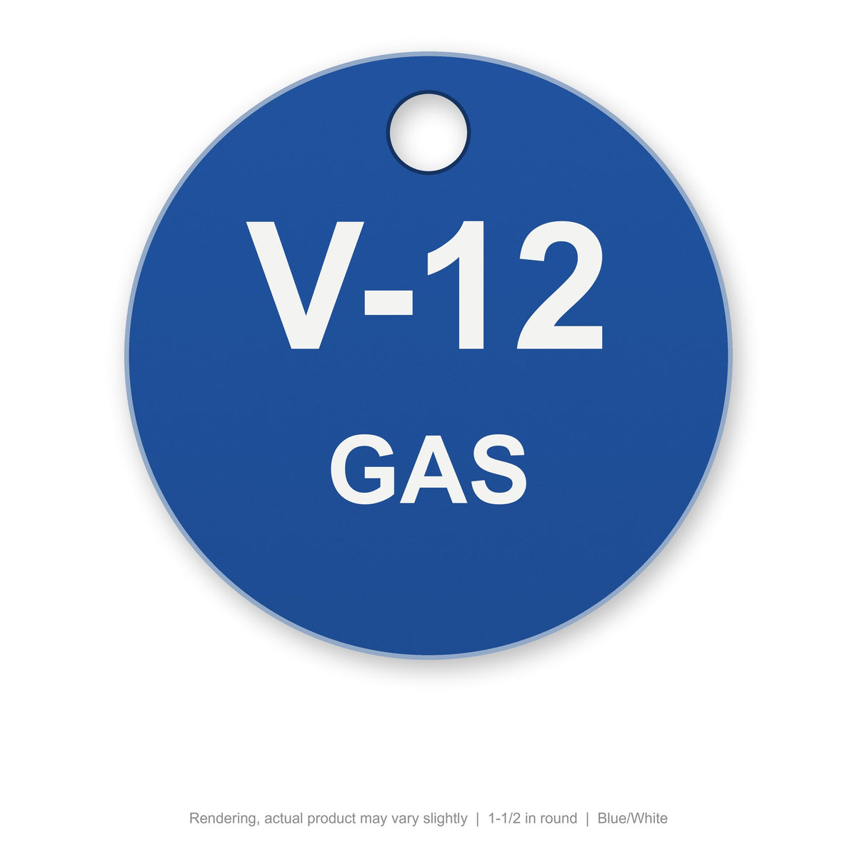 Engraved Plastic Valve Tag, 1-1/2 in round, Blue/White (rendering)