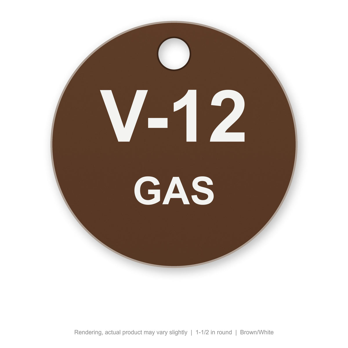 Engraved Plastic Valve Tag, 1-1/2 in round, Brown/White (rendering)