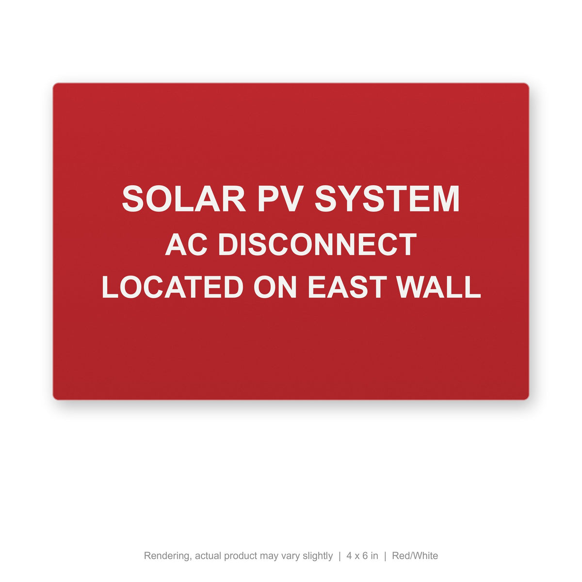 Engraved Solar PV Placard, 4 x 6 in, Red/White (rendering)