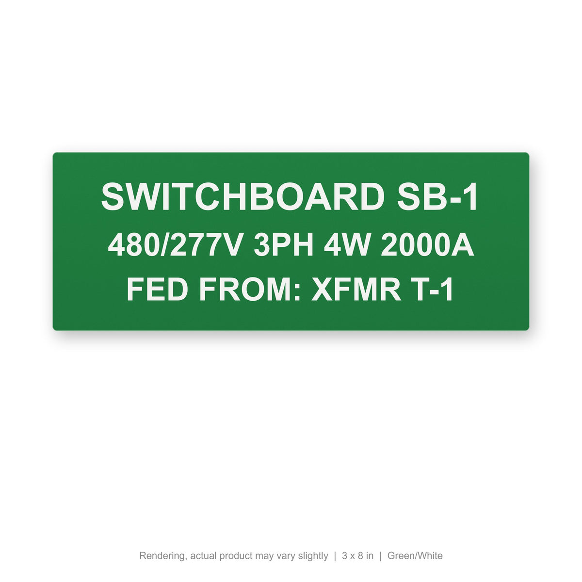 Engraved Switchgear ID Plate, 3 x 8 in, Green/White (rendering)
