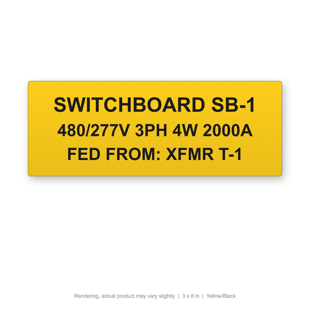 Engraved Switchgear ID Plate, 3 x 8 in, Yellow/Black (rendering)