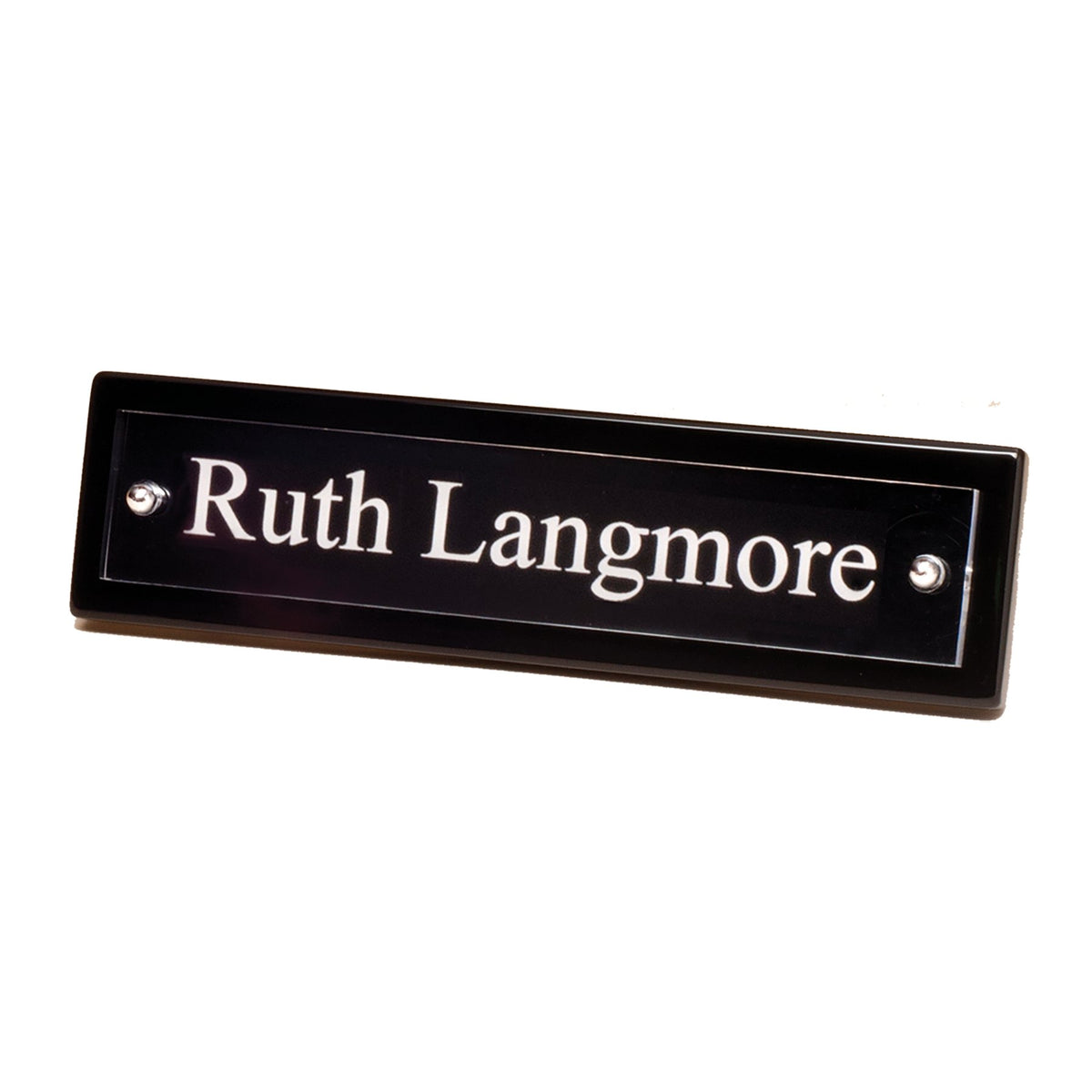 Engraved Piano Finish Nameplate with Acrylic Engraving Plate and Two Silver Posts - Black