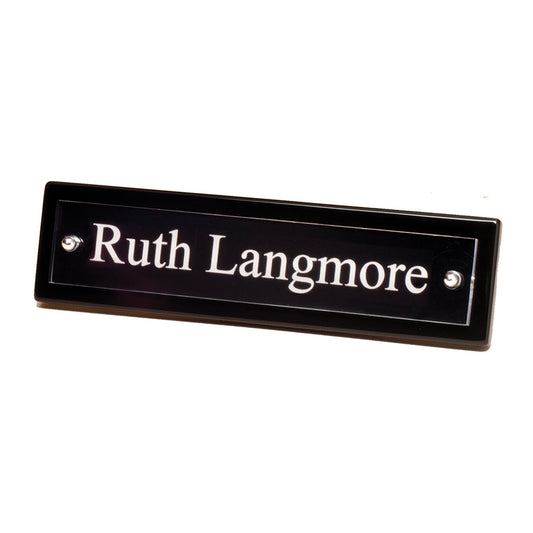Engraved Piano Finish Nameplate with Acrylic Engraving Plate and Two Silver Posts - Black