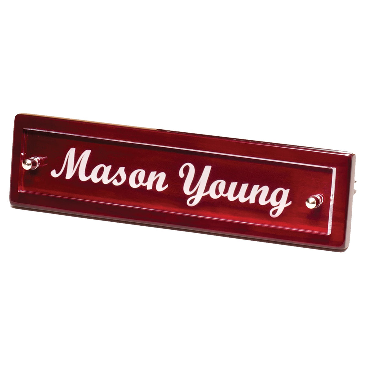 Engraved Piano Finish Nameplate with Acrylic Engraving Plate and Two Silver Posts - Rosewood
