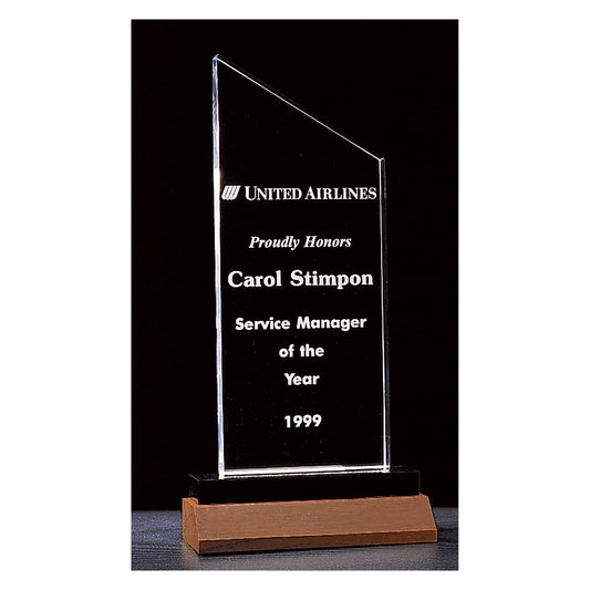 Engraved Zenith Series Acrylic with Black Acrylic Base and Walnut Base - Clear / 4 1/4 x 7 1/4 in
