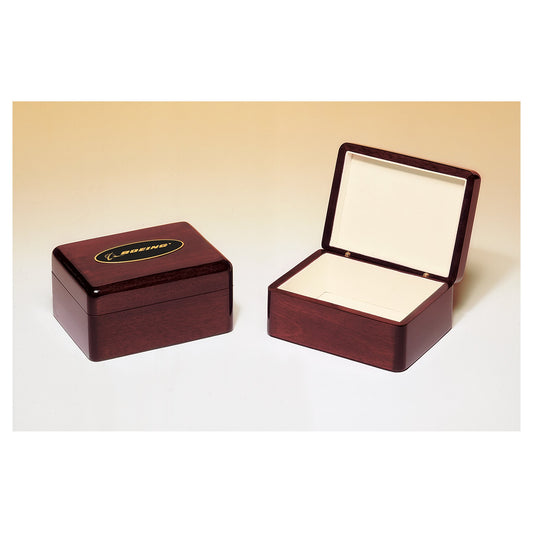 Engraved Rosewood Piano Finish Jewelry Box with Beige Felt Lining and Black Brass Plate - 5 5/8 x 4 3/8 x 2 1/4 in