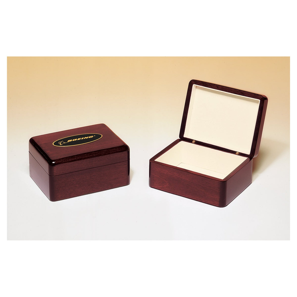 Engraved Rosewood Piano Finish Jewelry Box with Beige Felt Lining and Black Brass Plate - 7 x 5 x 2 3/4 in