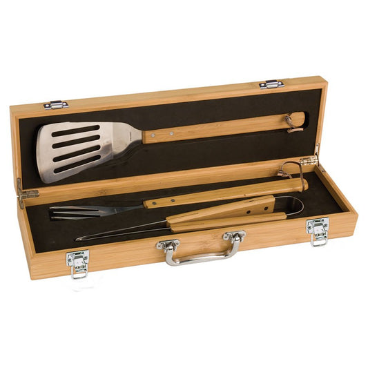 Engraved 3-Piece Bamboo BBQ Set in Bamboo Case