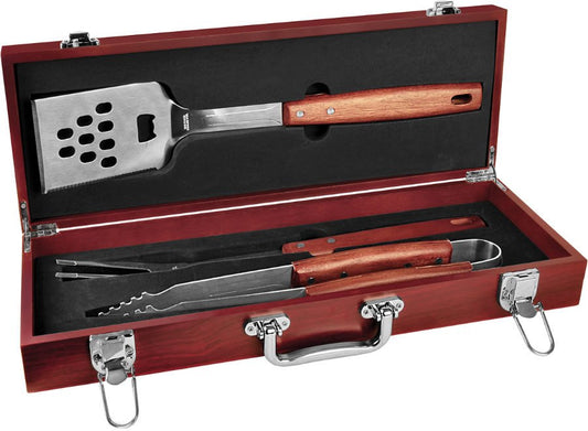 Engraved 3-Piece Rosewood BBQ Set