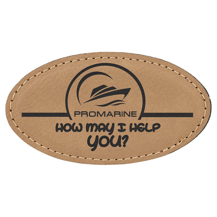 Engraved Leatherette Oval Badge with Magnet - Light Brown