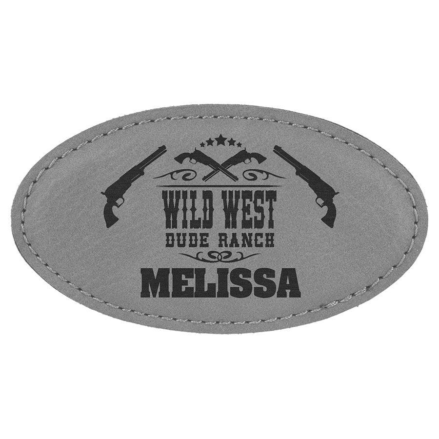 Engraved Leatherette Oval Badge with Magnet - Gray