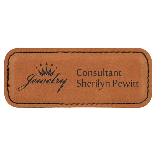 Engraved Leatherette Badge with Magnet - Rawhide / 3 1/4 x 1 1/4 in