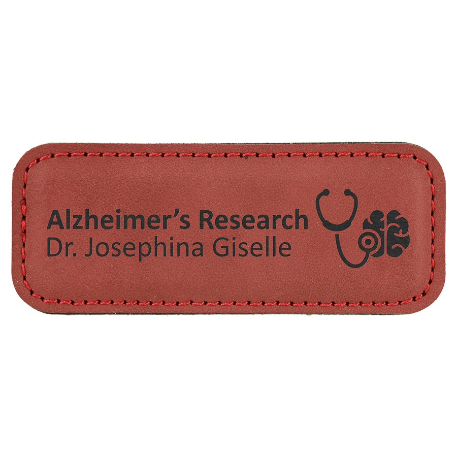 Engraved Leatherette Badge with Magnet - Rose / 3 1/4 x 1 1/4 in