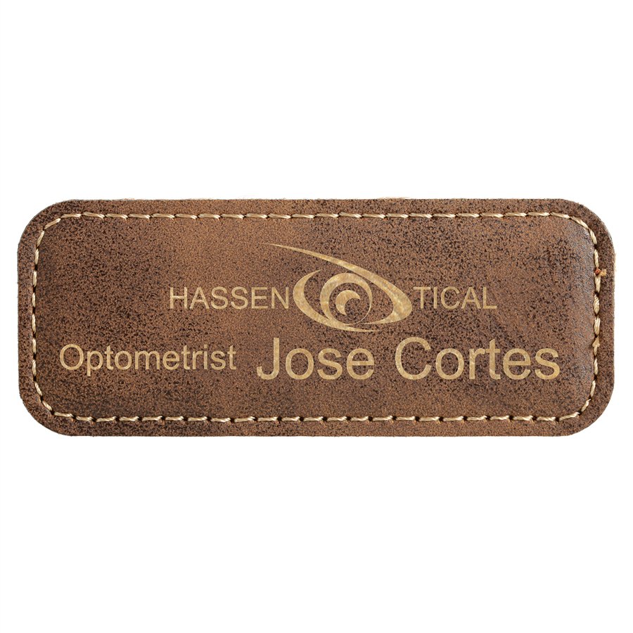 Engraved Leatherette Badge with Magnet - Rustic/Gold / 3 1/4 x 1 1/4 in
