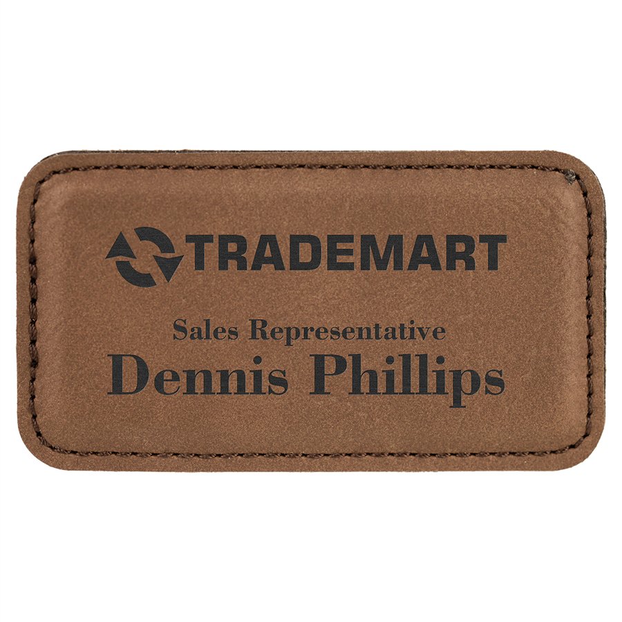 Engraved Leatherette Badge with Magnet - Dark Brown / 3 1/4 x 1 3/4 in