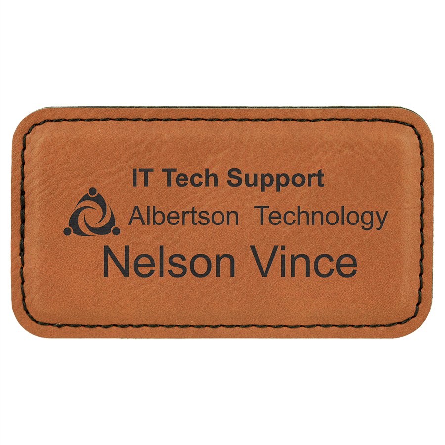 Engraved Leatherette Badge with Magnet - Rawhide / 3 1/4 x 1 3/4 in