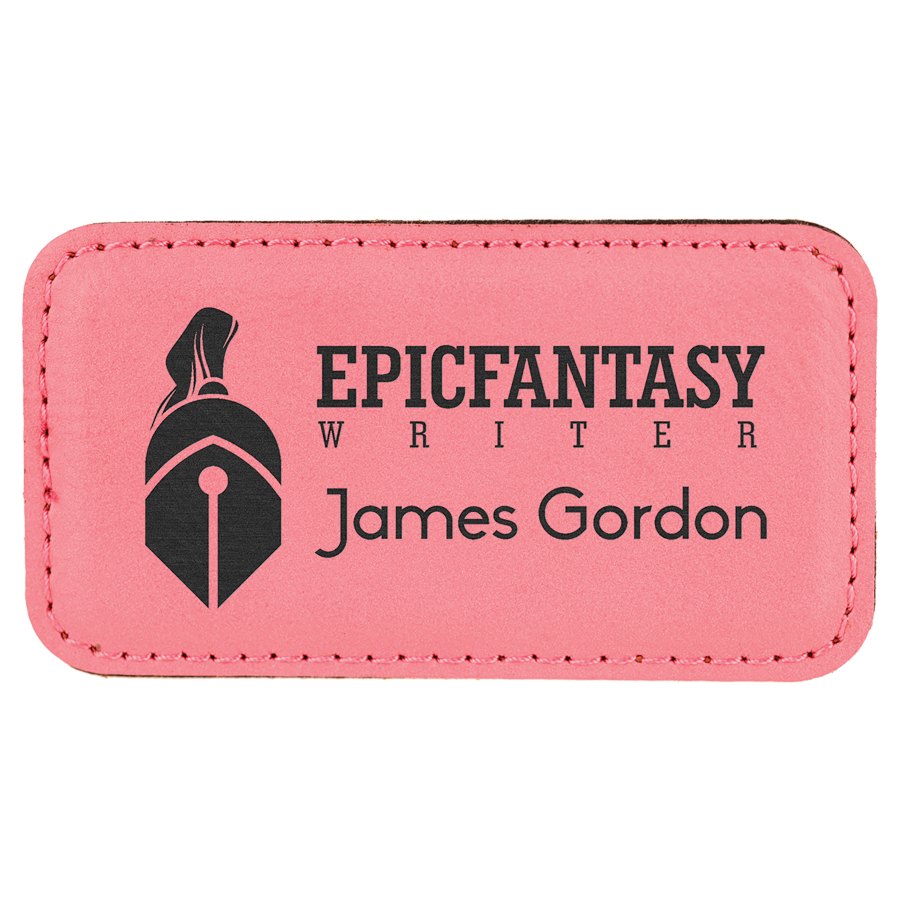 Engraved Leatherette Badge with Magnet - Pink / 3 1/4 x 1 3/4 in