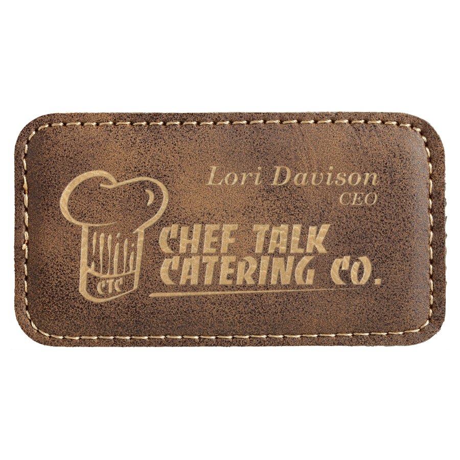 Engraved Leatherette Badge with Magnet - Rustic/Gold / 3 1/4 x 1 3/4 in