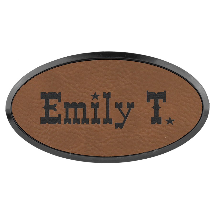 Engraved Leatherette Oval Badge and Frame - Dark Brown