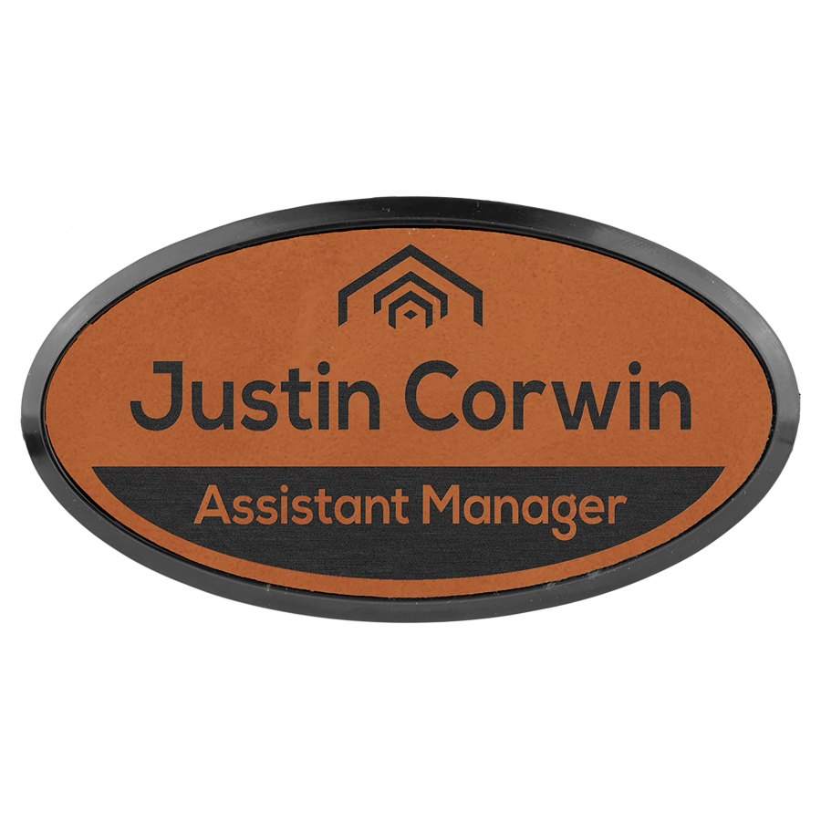 Engraved Leatherette Oval Badge and Frame - Rawhide