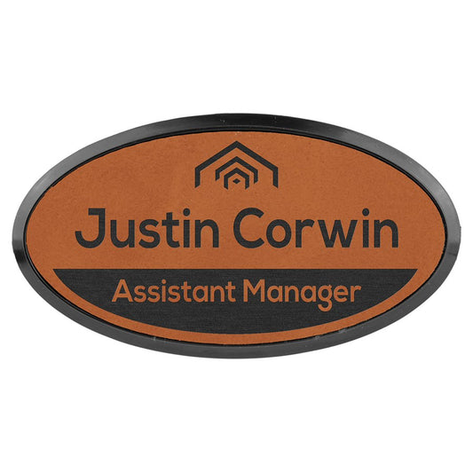 Engraved Leatherette Oval Badge and Frame - Rawhide