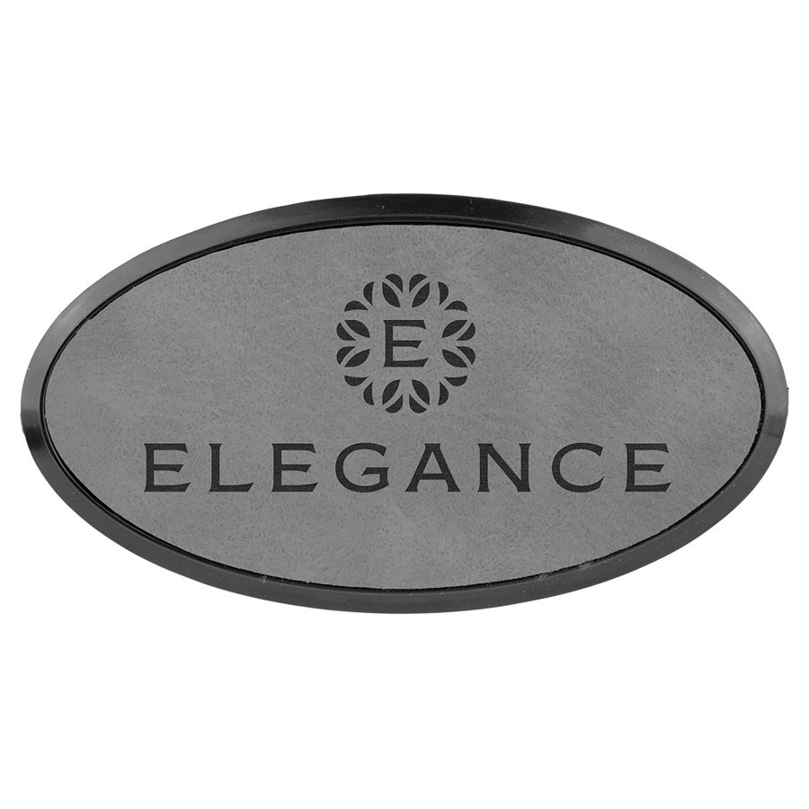 Engraved Leatherette Oval Badge and Frame - Gray