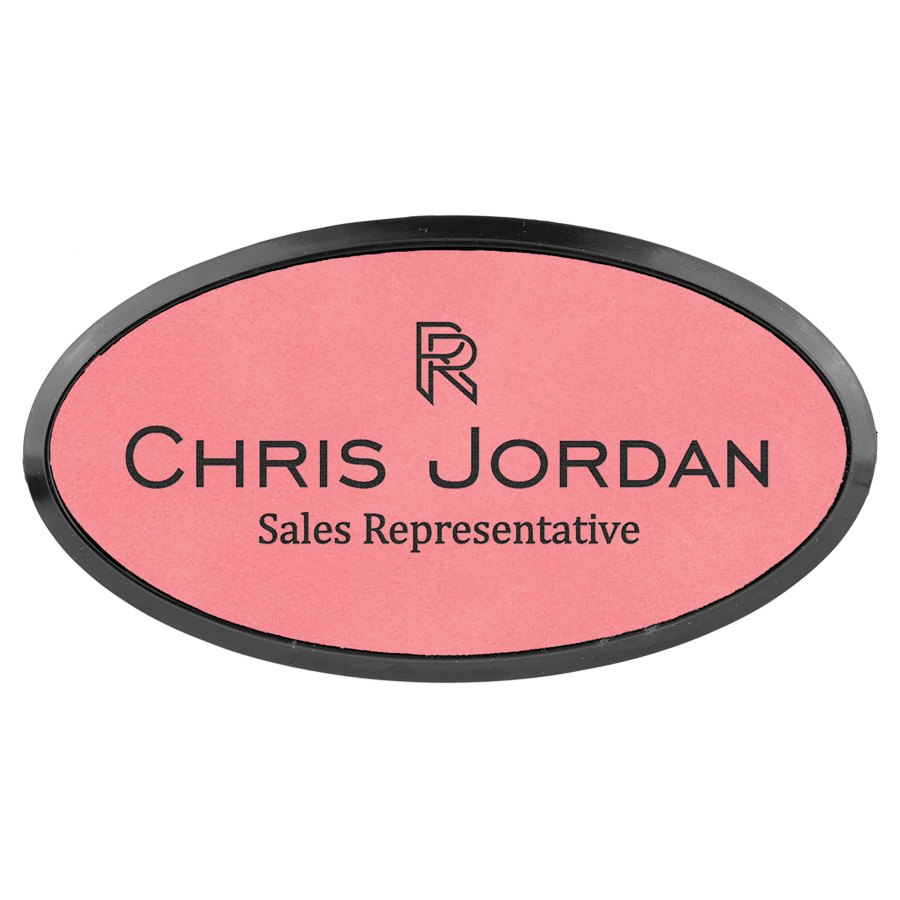Engraved Leatherette Oval Badge and Frame - Pink