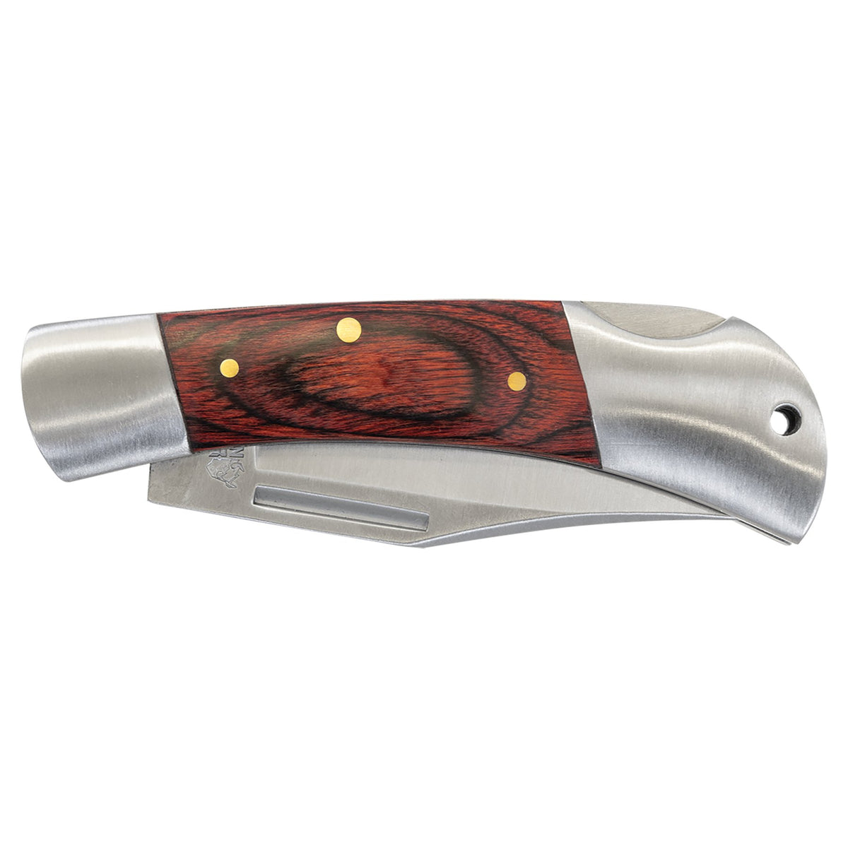 Engraved Bison River Wood Folding Knife