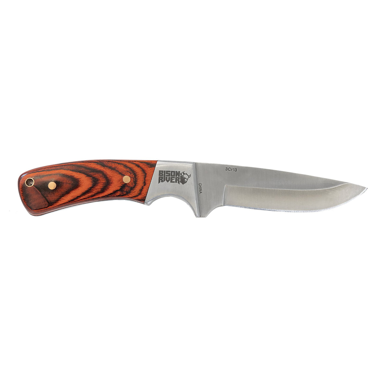 Engraved Bison River Fixed Blade Wood Knife with Leather Sheath