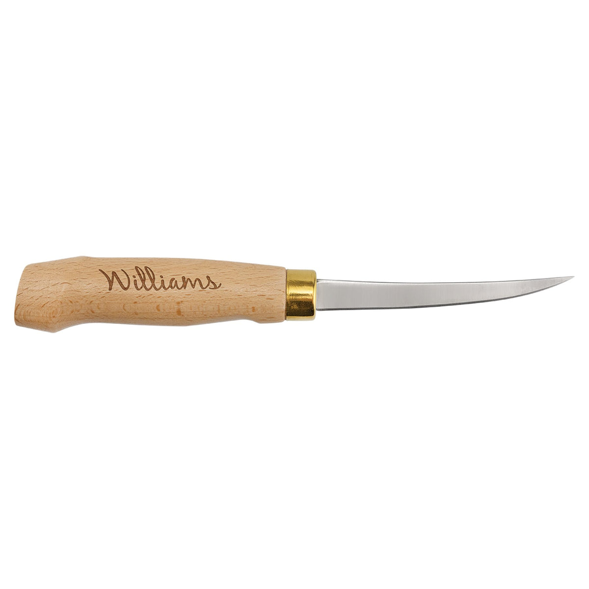 Engraved Bison River Fillet Knife with Wood Handle and Leatherette Sheath - 4 in blade