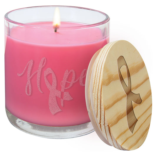 Engraved Candle in a Glass Holder with Wood Lid - Peony Rose