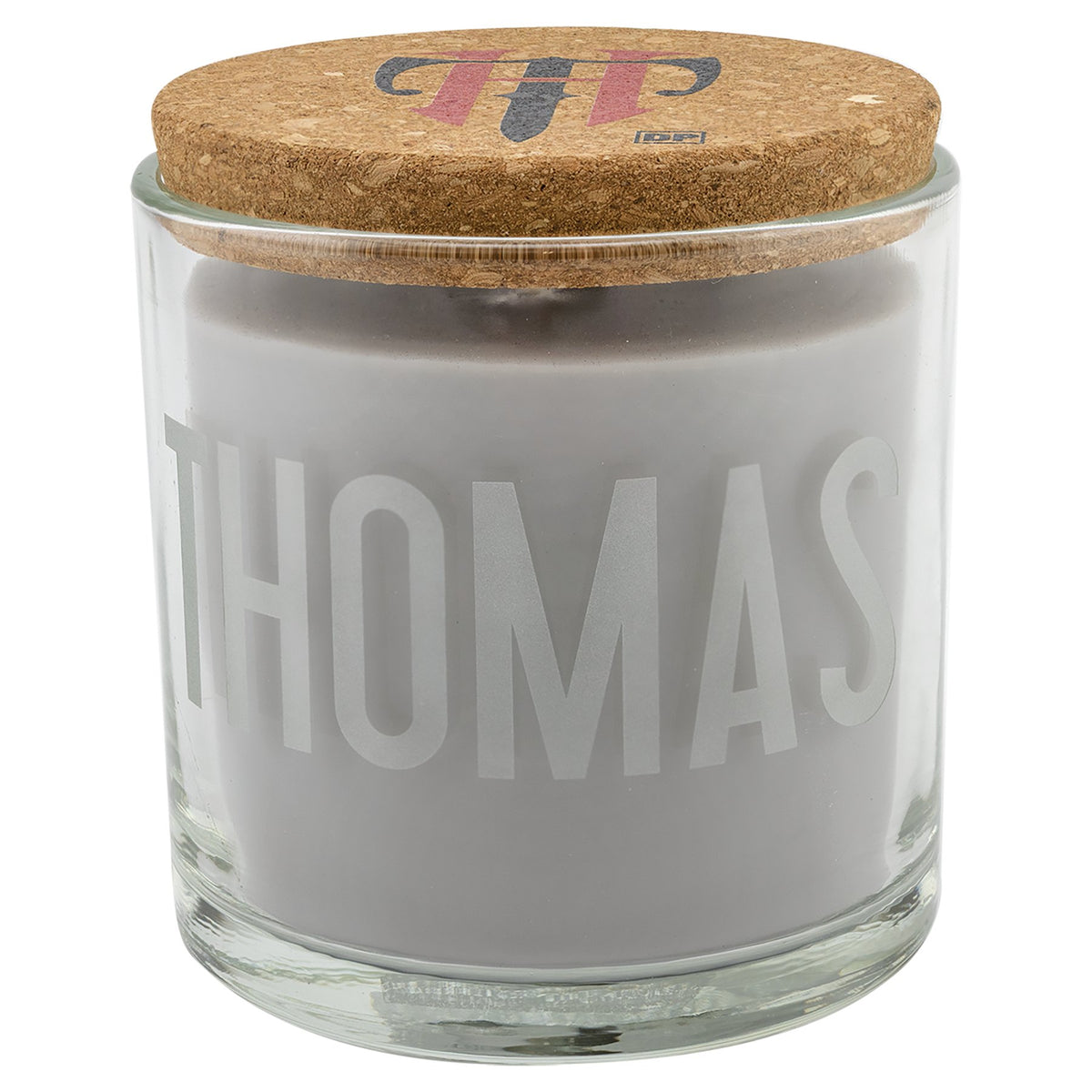 Engraved Candle in a Glass Holder with Cork Lid - Weathered Oak