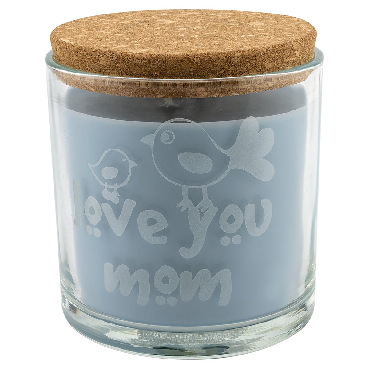 Engraved Candle in a Glass Holder with Cork Lid - Crisp Linen