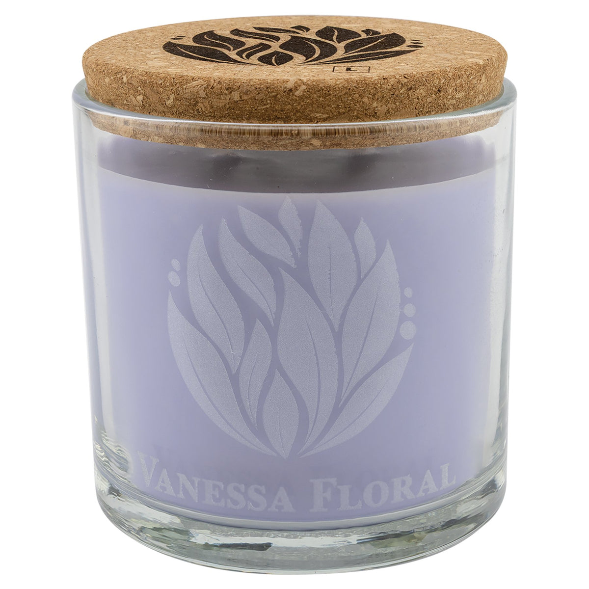 Engraved Candle in a Glass Holder with Cork Lid - Wild Lavender