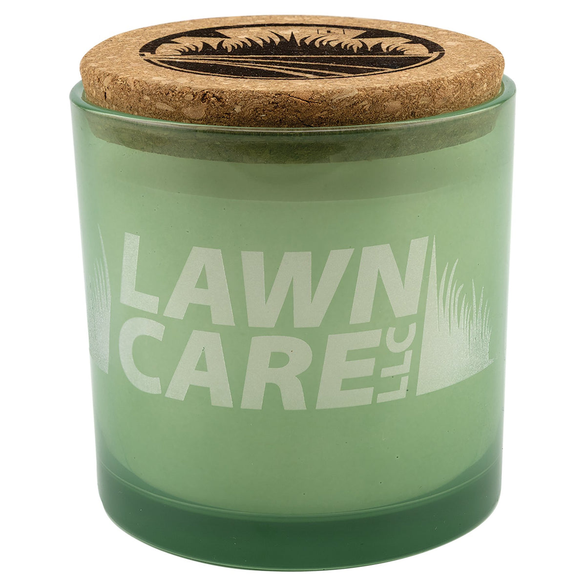 Engraved Candle in a Glass Holder with Cork Lid - Citronella (Green Glass)