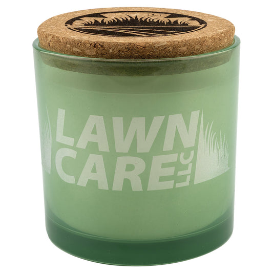 Engraved Candle in a Glass Holder with Cork Lid - Citronella (Green Glass)